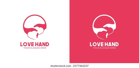 Hand and love logo vector illustration design. Hand holding heart logo creative concept