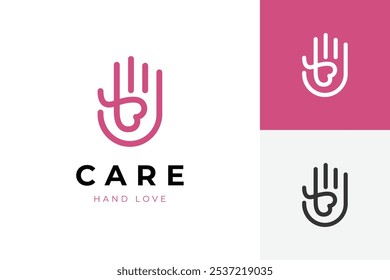 hand love outline logo icon design with giving and donation graphic design concept for health care, charity vector logo illustration