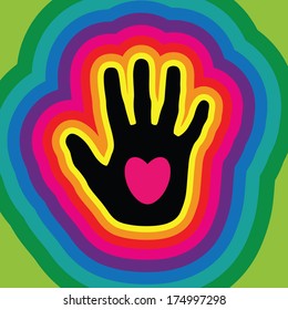 a hand love rainbow background