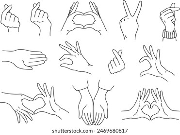 Hand Love Sign Posture Set Line Art