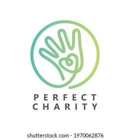 Hand And Love Sign Within The Circle For Charity, Donation Organization, Or Foundation Logo.