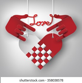 Hand Love vector for valentine's day ..paper art style.