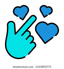 Hand loves finger Outline Blue Icon Button Logo Community support Design