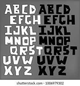 Hand lubberly cut vector alphabet set in black and white. Good for scrap booking, school projects, posters, textiles.