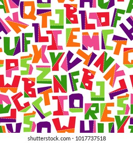 Hand lubberly cut vector colorful applique alphabet seamless pattern. Good for school projects, posters, textiles.