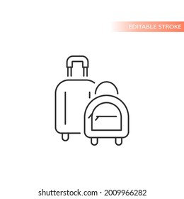 Hand luggage line vector icon. Editable stroke outline bag symbol.