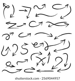Hand made arrows set vector brush  on white background
