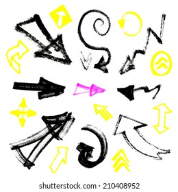 Hand made arrows signs set  isolated on white background.  Vector illustration.