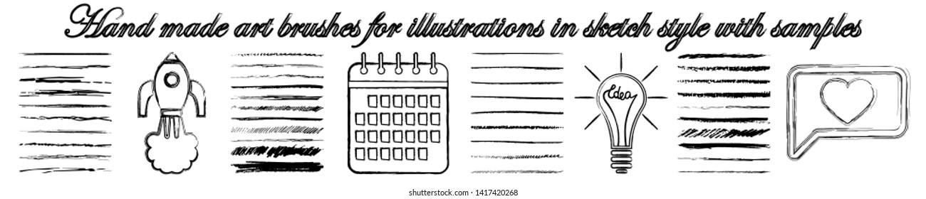 Hand made art brushes for illustrations in sketch style with samples