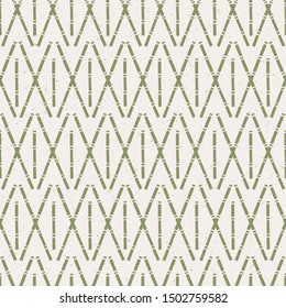 Hand made bamboo stem seamless pattern. Japanese abstract geo botanical . Soft grass green neutral tones. All over recycled print for asian homedecor, fashion. Vector swatch repeat.