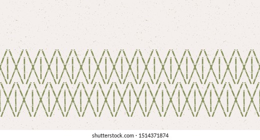 Hand made bamboo stem seamless border pattern. Japanese abstract geo botanical ribbon trim. Soft grass green neutral tones. Washi tape stationery for asian softgrass green fashion bordure edging.