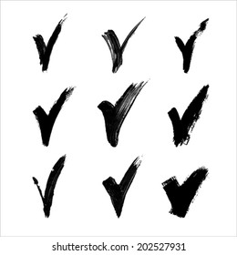 Hand made black acrylic validation V icons set. Vector Illustration.