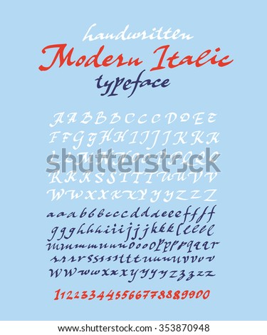 Hand Made Calligraphic Modern Italic Font Custom handwritten alphabet. Original Letters and Numbers. Vintage retro hand drawn typeface Vector illustration. Clean Version