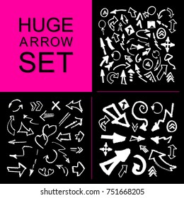Hand made collection of arrows isolated on white background. 
Dirty artistic design elements signs set. Freehand drawing.
Template isolated on background. 
Vector illustration