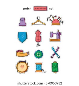 Hand made colorful icon set. Hobby tools emblems collection. 