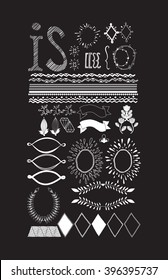 Hand made design elements. Great for retro vintage logos. Set of frames, herbal wreaths, modern fashion 