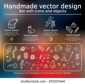 Hand made design icons and objects
Set hand made design icons. Color vector illustration.