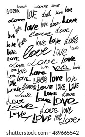 Hand made doodle of love words "love"