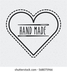 hand made emblem on heart shape icon over white background. vector illustration