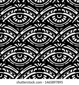 Hand made ethnic pattern with eyes. Magic symbol. Vector illustration.