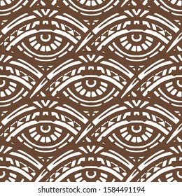 Hand made ethnic pattern with eyes. Magic symbol. Vector illustration.