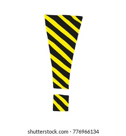 Hand made exclamation mark. Imprint - linocut. Significant colors. Black-yellow sign isolated on a white background. Vector illustration. Eps 10.
