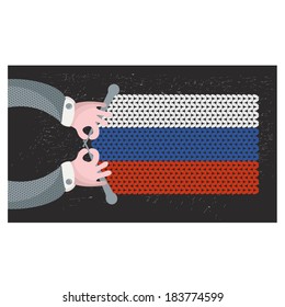 Hand made flag of Russia. Vector illustration.