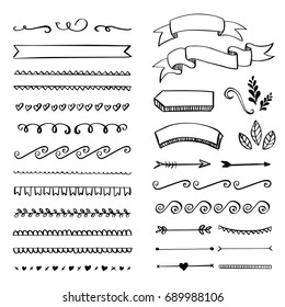 Hand made Flourishes Ornaments and Frames. Retro Style Design Collection. Set of Vintage Decorations Elements.