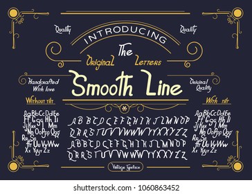 Hand Made Font. Custom handwritten alphabet with many alternates. Vintage retro hand drawn typeface. Vector illustration. Vintage decorative font with rounded corners. Vector abc.    