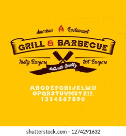 Hand Made Font 'Grill'. Custom handwritten alphabet. Retro textured hand drawn typeface with grunge effect. Vector illustration. Letters and Numbers. Original Design. Serif Font.