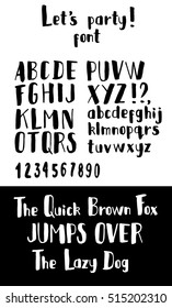 Hand Made font 'Let's party!'. Custom Alphabet. Original Letters and Numbers