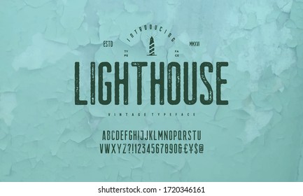 Hand Made Font "Lighthouse". Custom handwritten alphabet. Original Letters and Numbers. Vintage retro hand drawn typeface with grunge effect. Vector illustration.