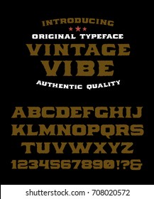 Hand Made Font 'Vintage Vibe'. Custom handwritten alphabet. Retro textured hand drawn typeface with grunge effect. Vector illustration. Letters and Numbers. Original Design. 