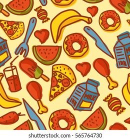 Hand made food seamless pattern vector.