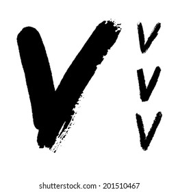 Hand made four black acrylic  validation V icons. Vector Illustration. 