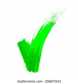 Hand made green acrylic  validation V icon. Vector Illustration.
