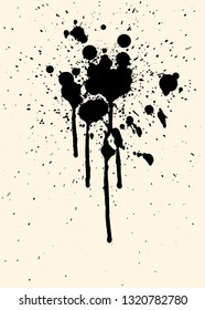 Hand made grunge ink splash and blot splatters. Isolated vector texture.