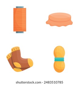 Hand made icons set cartoon vector. Various haberdashery item. Handicraft, hobby