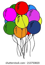 hand made illustration, balloons, Doodle 