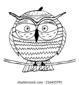 hand made illustration, owl, cartoon, doodle 