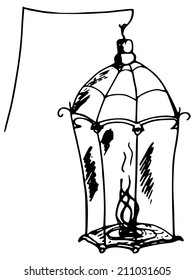 hand made illustration of a series of items, lantern
