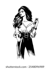 Hand made illustration of young lady boss