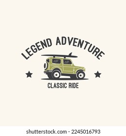 Hand Made Ilustration Tee Graphic Jeep Car Surf Adventure