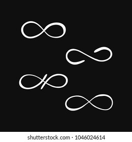 Hand made infinity symbol collection. Vector illustration isolated on black background.