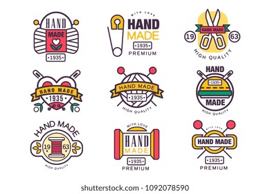 Hand made, knitting and tailor labels vector Illustrations