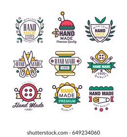 Hand made, knitting and tailor set of labels vector Illustrations