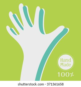 hand made label in line art trendy style - hands icon and text - abstract design elements - logo design template Vector illustration. 