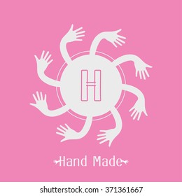 hand made label in line art trendy style - hands icon and text - abstract design elements - logo design template Vector illustration. 