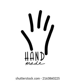 Hand made lettering logo. Palm hand. Vector illustration.