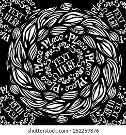 Hand made lettering template on abstract doodle background--model for design of gift packs, patterns fabric, wallpaper, web sites, etc.